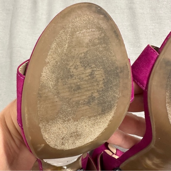 Sz. 8 Betsey Johnson 4" sequin block heel shoes, hot pink, bow, sparkle - Picture 10 of 11